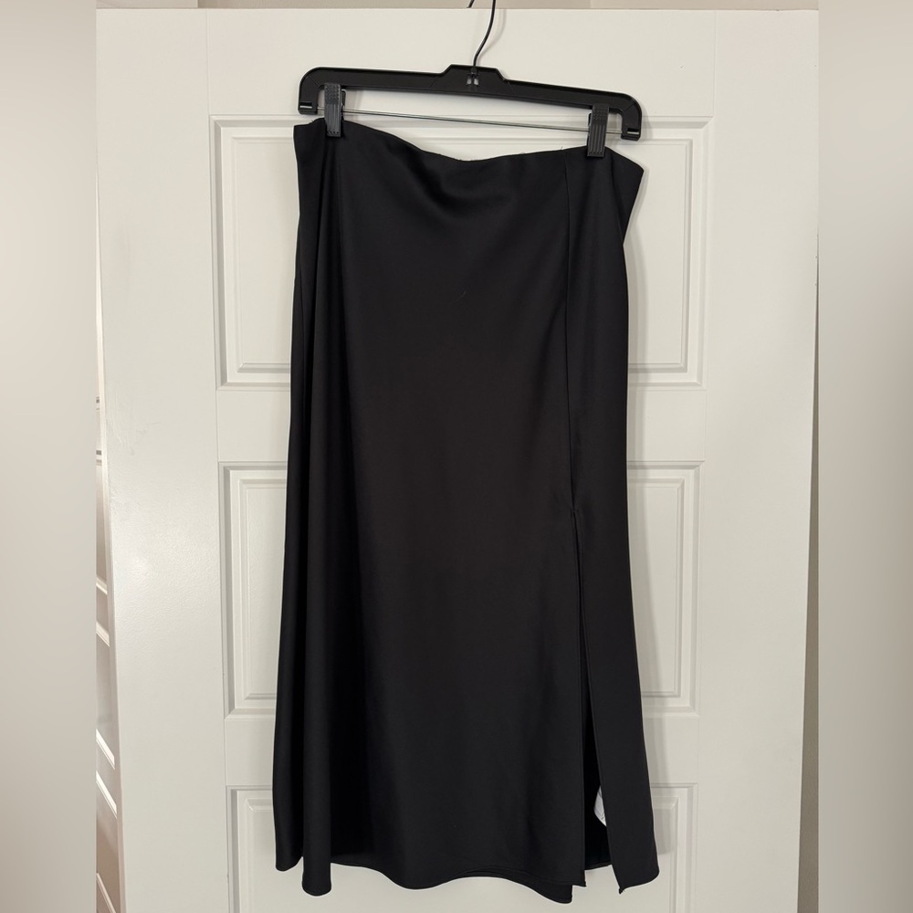Nine West Black Satin Feel Midi Skirt with Slit